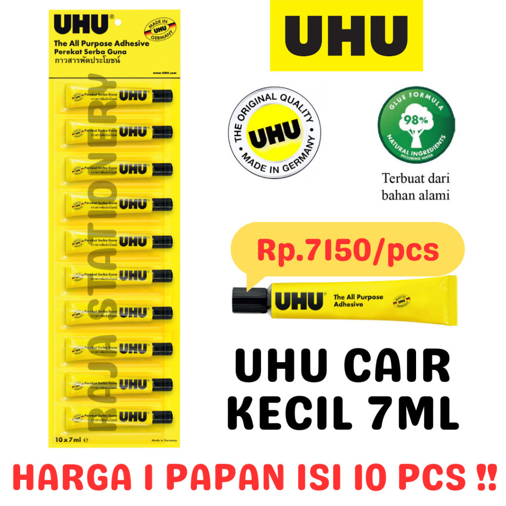 

UHU ALL PURPOSE GLUE 7ML LEM SERBAGUNA UHU CAIR BENING KECIL [10PCS] RAJA BIG BOX
