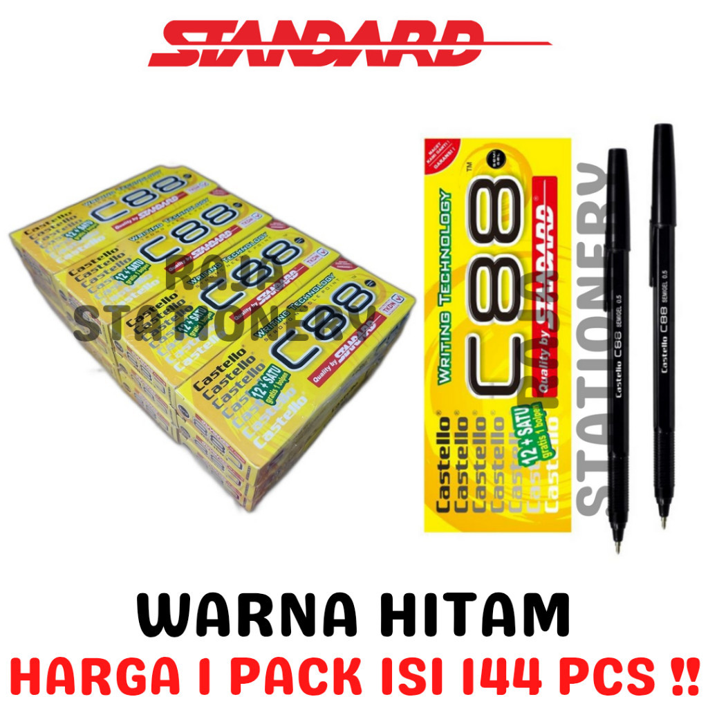 

STANDARD C88 0.5 BALL PEN HITAM BOLPEN PENA PEN CASTELLO C88 BOX PACK GROSS C-88 [12BOX] Raja Big Box