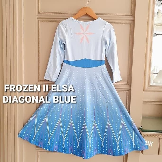 Grosir Frozen Ii Diagonal Dress Anak Perempuan Gamis Lebaran Elsa Biru Import