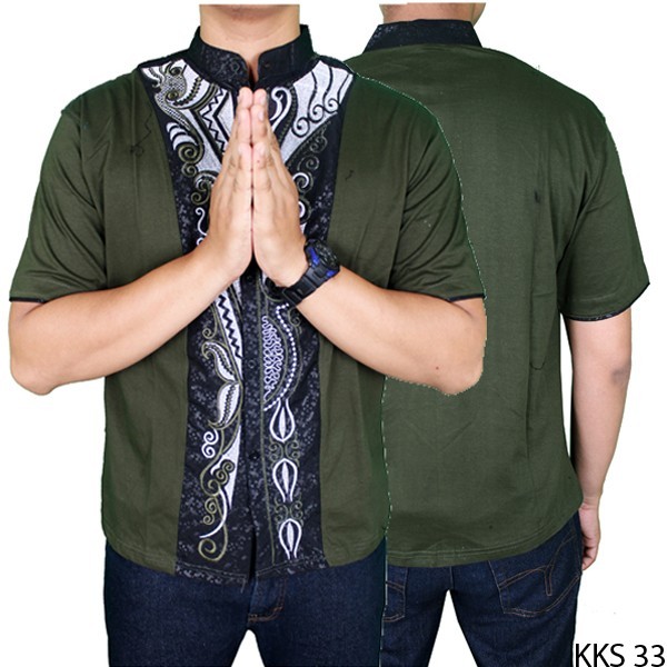 Baju Koko Elegan Lengan Pendek Katun Hijau Lumut KKS 33