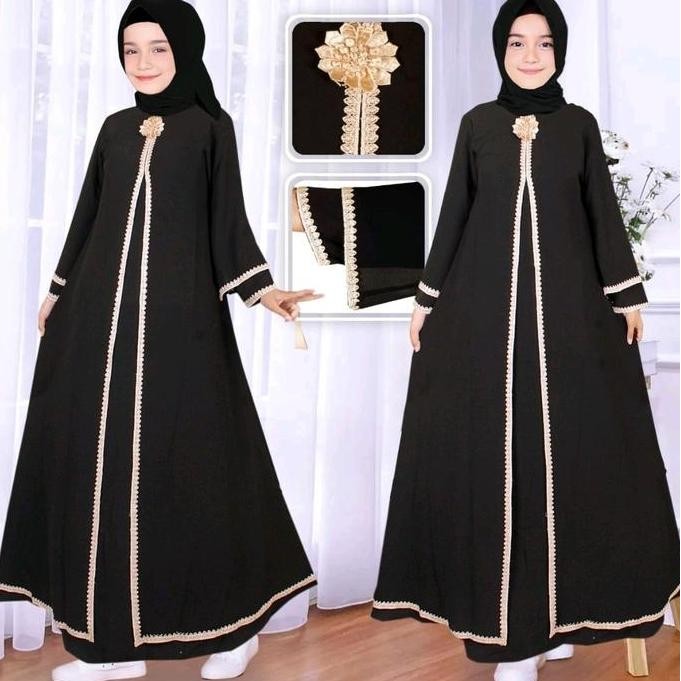 Grosir Gamis Muslim Abaya Anak Hitam Dan Putih Wolfis Premium Mix Ceruty Renda - Baju