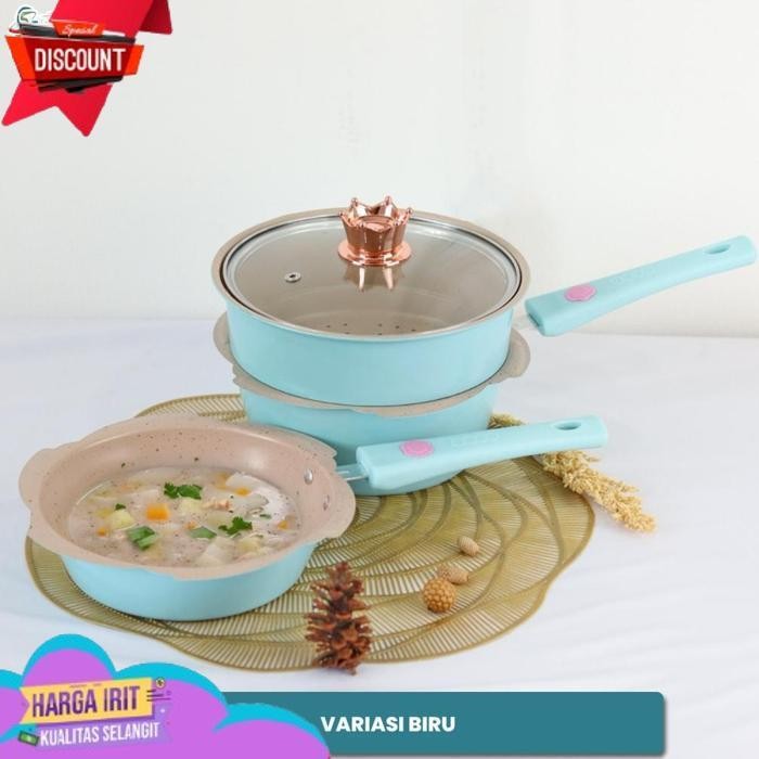 TERBAIK SINDA PANCI MPASI SET BAYI 4 IN 1 / KUKUSAN GRANIT ANTI LENGKET WAJAN KERAMIK FOOD GRADE AMA