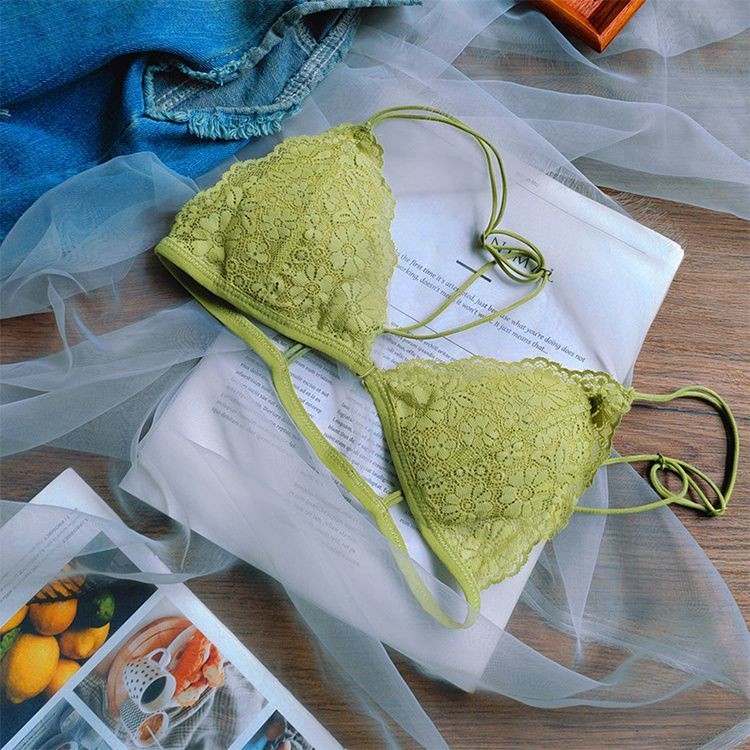 Bra Wanita Gaya Prancis Penutup Depan Cangkir Segitiga Tali Tipis Belakang Cantik