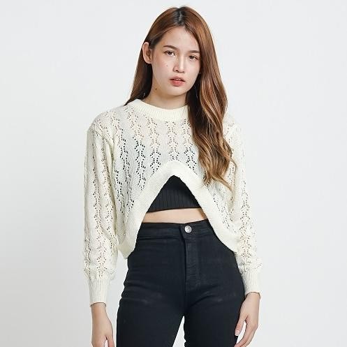 Outer Rajut Yuri Lengan Balon Crop Top Knitwear Oversize Kekinian / Atasan Rajut
