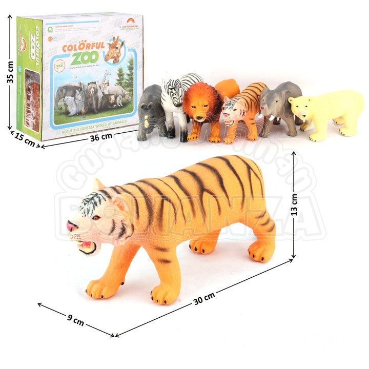[Bonanza] Animal Figure - Mainan Miniatur Binatang Karet Colorful Zoo Harimau Zebra Singa Gajah Beru