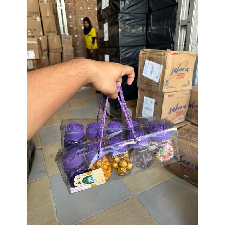 

COD hampers lebaran mawar ungu isi 5 toples isi coklat dan permen Original