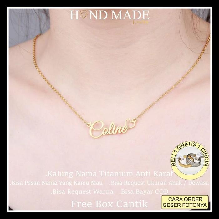 GRATIS ONGKIR kalung nama custom titanium anti karat KN-05 anak dewasa Perempuan Laki-laki Harian