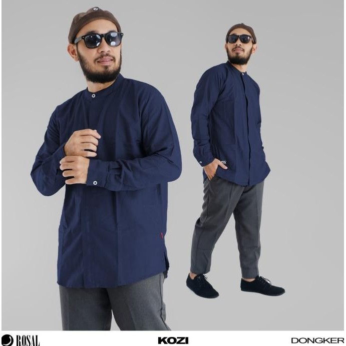 Best Sales Kozi Rosal Biru Dongker - Baju Koko Pria Lengan Panjang Bahan Katun Full Resleting Outer 