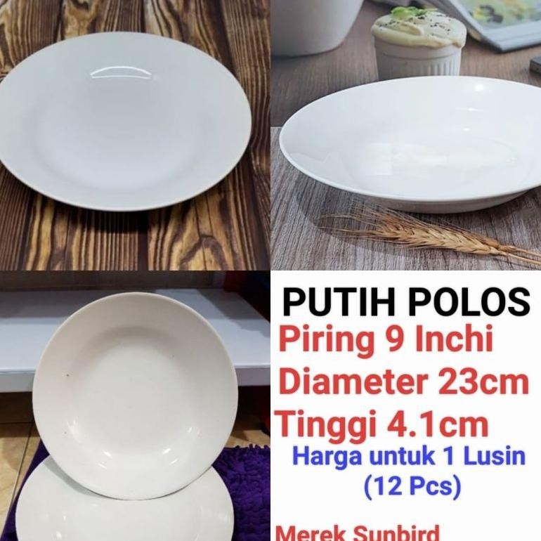 JEANIE PIRING MAKAN KERAMIK PUTIH POLOS UKURAN 9 INCI HARGA 1 LUSIN (12 PCS)