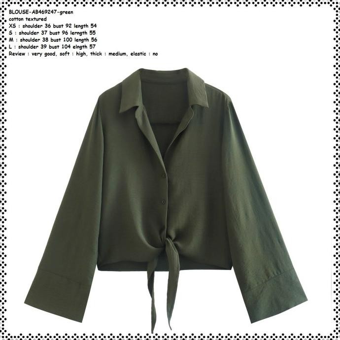 AB469247 Baju Atasan Kemeja Ikat Hijau Army Green Wanita Korea Import Terlaris