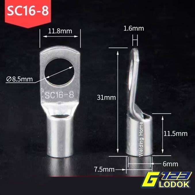 Skun SC 16MM Kabel Cable Copper Lug Ring Bulat Baut Terminal Tembaga SC 16-6 16-8 16-10