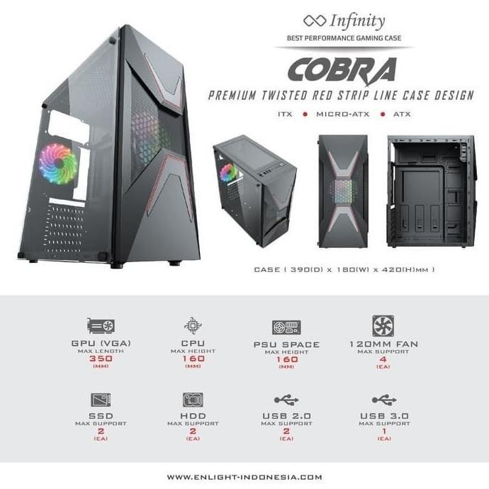 [Goodbest] CASING INFINITY COBRA - ATX, mATX GAMING CASE - TANPA FAN