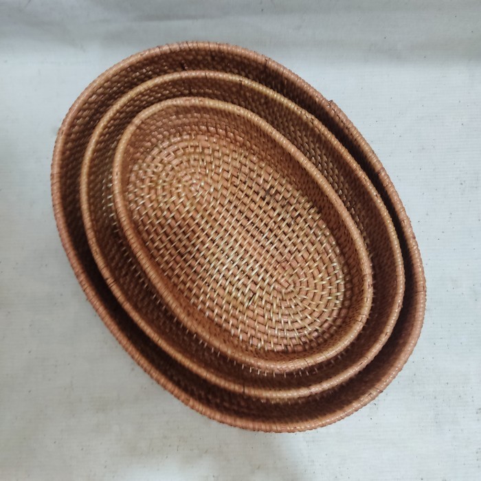 ```````] Tray Rotan Oval Set 3 Nampan Baki Wadah Keranjang Rattan