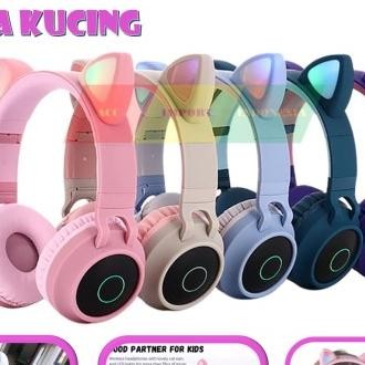 Headset Headphone Headphone Anak Motif Karakter Cat Kucing lucu Lampu Terlaris