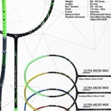 Raket Badminton HIQUA HQ ULTRA MICRO M62/M65/M66/M68 kuat 32 lbs ORI Terlaris