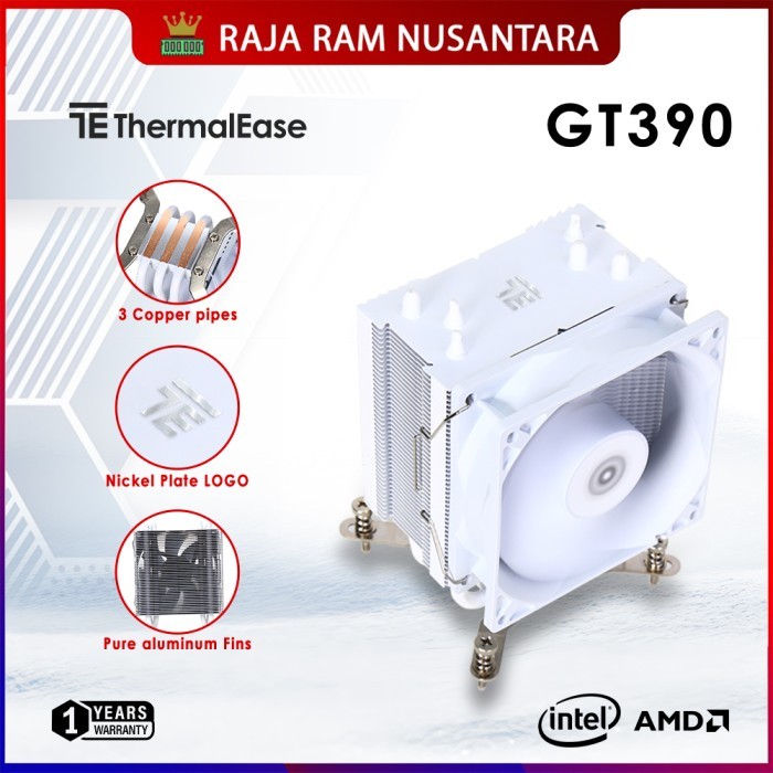 Thermalease Gt390 Cpu Air Cooler Fan Single Tower 3 Heatpipe Kyo Group Hsf Fan Air Cooling White