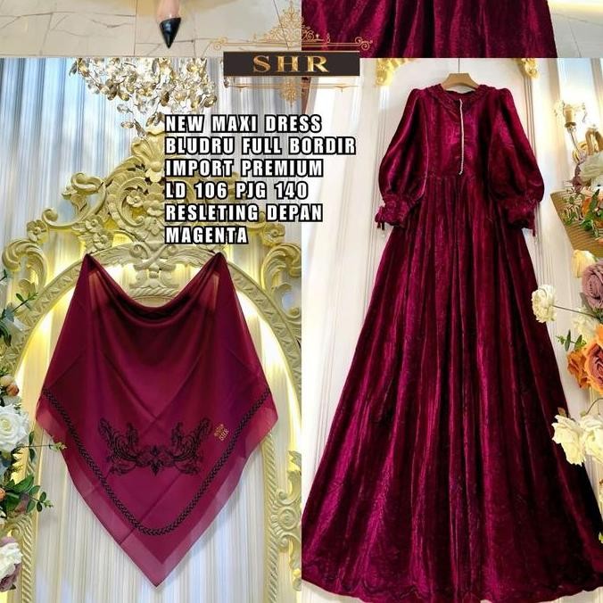 Sale Now Kode New Maxi Dres Bludru Full Bordir By Shr Gamis Wanita Pengiriman Cepat