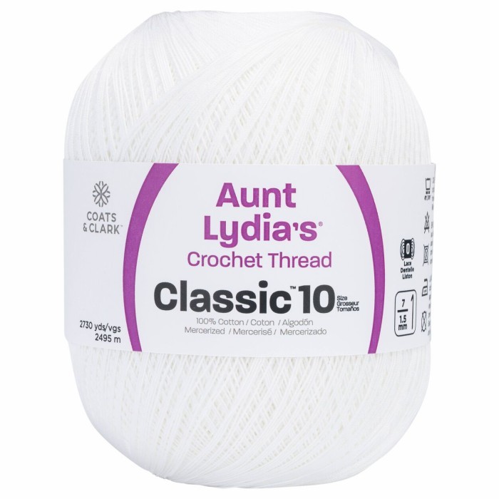 Benang Rajut Aunt Lydia Classic Crochet Thread Jumbo White