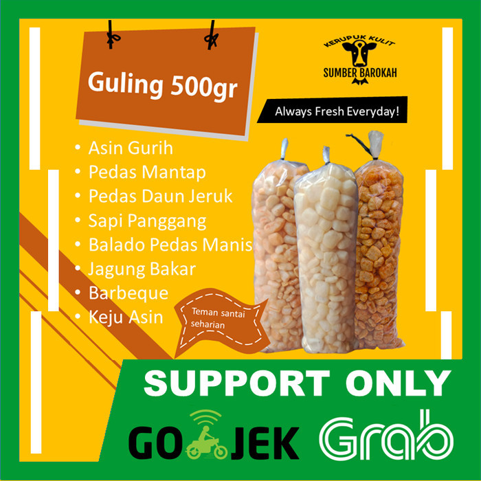 

KERUPUK KULIT SAPI ASLI MATANG RASA PEDAS DAUN JERUK 500G GOJEK GRAB
