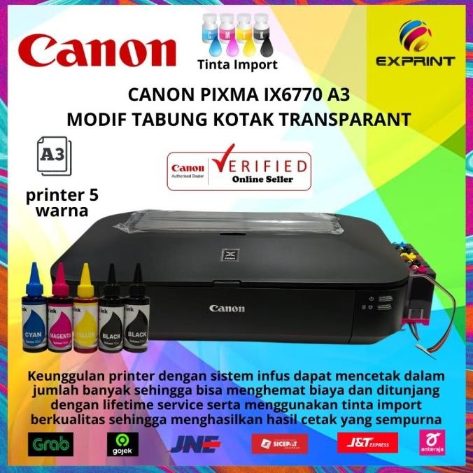 Printer Canon Pixma Ix6770 A3 + Infus Tabung Premium