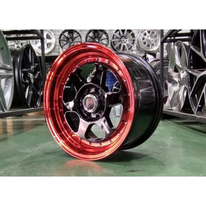 Berkualitas Velg Mobi Ring 15 Hsr Rumoi Lebar Celong 7/8 Hole 4 Hitam Lis Merah