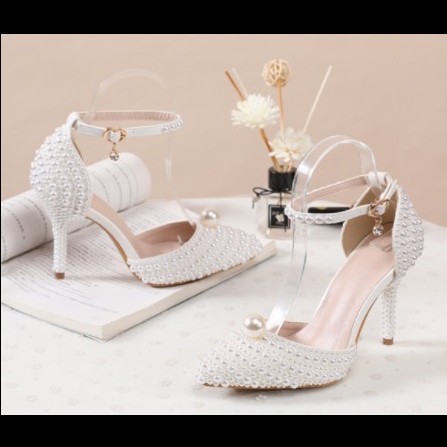 Luxury Ivory White Pearl Bridal Shoes Ladies Ringstone Pearl Wedding