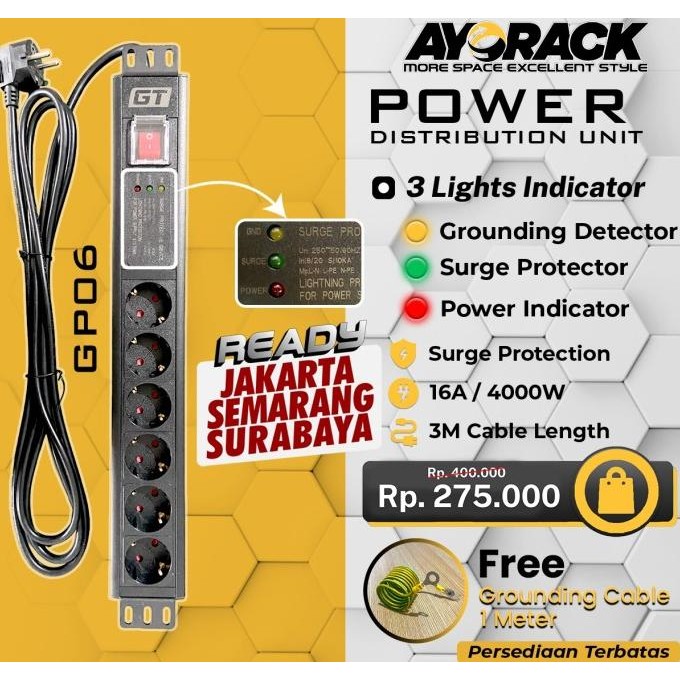 Sale Pdu 6 Outlet 16A 4000W Pdu Gt Rack Gp06 Germany Outlet - Stop Kontak Colokan Listrik Meja Kanto