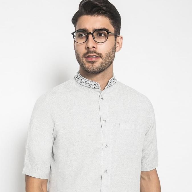 Sale Now Lgs - Baju Koko - Kemeja Koko - Koko Bordir Kerah - Abu - Regular Fit Stok Terbatas