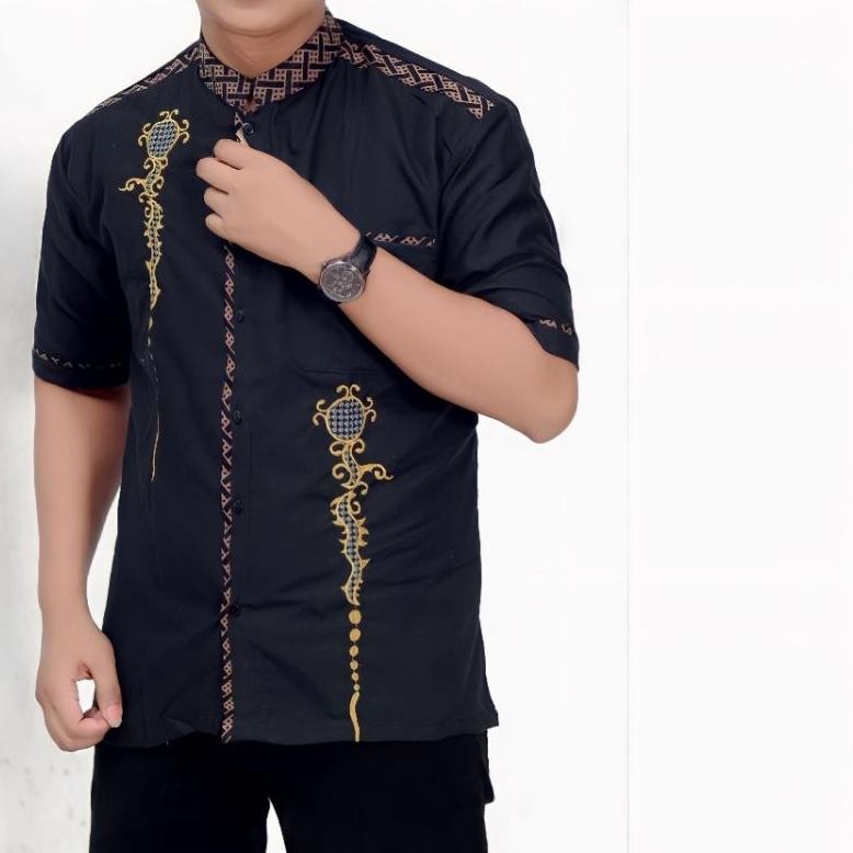 Terlaris Baju Koko Bordir Dewasa Lengan Pendek Premium Terbaru 2022 Kombinasi Batik Pekalongan Koko 