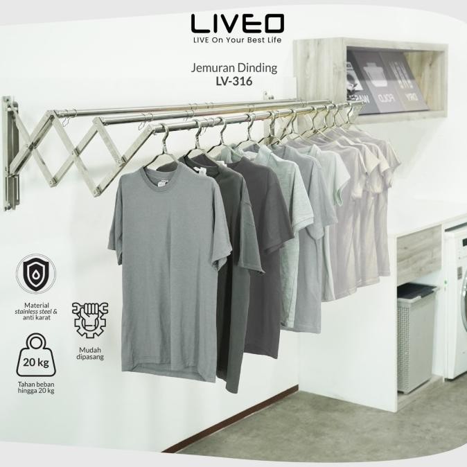 Jemuran Dinding Baju Stainless Steel Liveo Lv316 Jemuran Lipat Gantung Original Dan Terpercaya