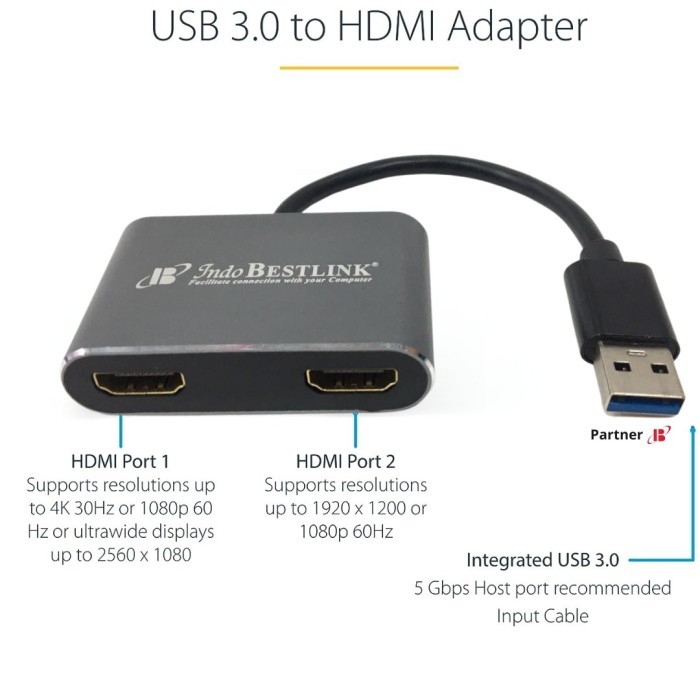 TERBARU - USB 3.0 to Dual HDMI Adapter / Converter USB 3.0 To HDMI 2 Female
