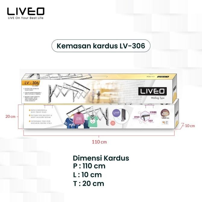 Jemuran Dinding Baju Stainless Steel Liveo Lv306 Jemuran Lipat Gantung Original Dan Terpercaya