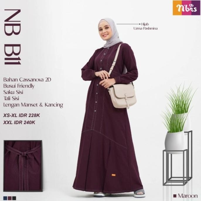 Best Seller Gamis Nibras Nb B11 Warna Merah Maroon Polos Casual Busui Branded Adem Stok Terbatas