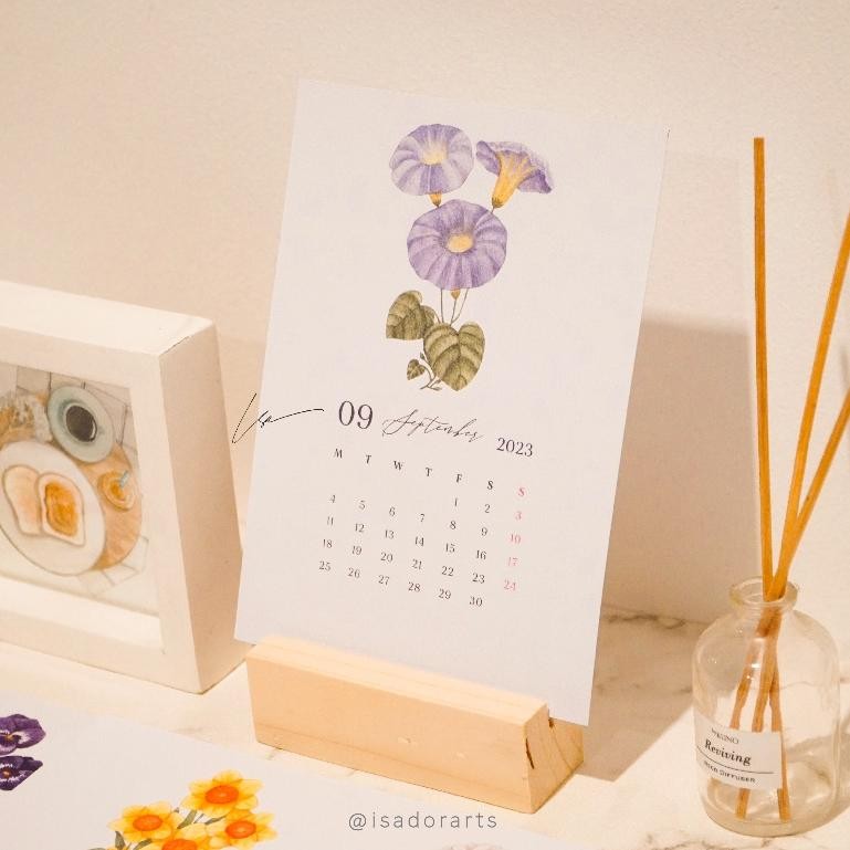 Desk Calendar Kalender Meja 2023 Mini Aesthetic Wooden Stand Floral Unik Cute