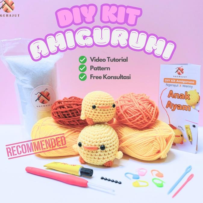 

READY DIY CROCHET AMIGURUMI KIT BEGINNER PAKET RAJUT SET LENGKAP PEMULA - ANAK AYAM LITTLE CHICKEN