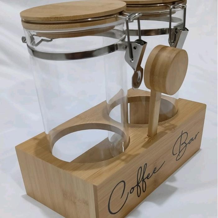 terbaru  [ms] tempat penyimpanan kopi gula rak coffee bar kayu toples kaca kopi dan gula ready