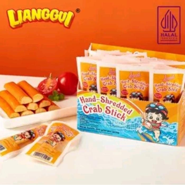 

TERPERCAYA CRAB STICK HAND SHREDDED Latiao ( Spicy & Barbecue) 300g/20 pcs @15g BPOM makanan gurih