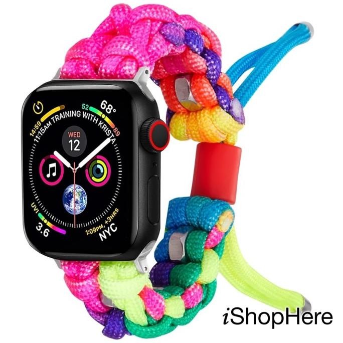 promo strap apple watch wrist band loop rainbow nylon braided tali iwatch