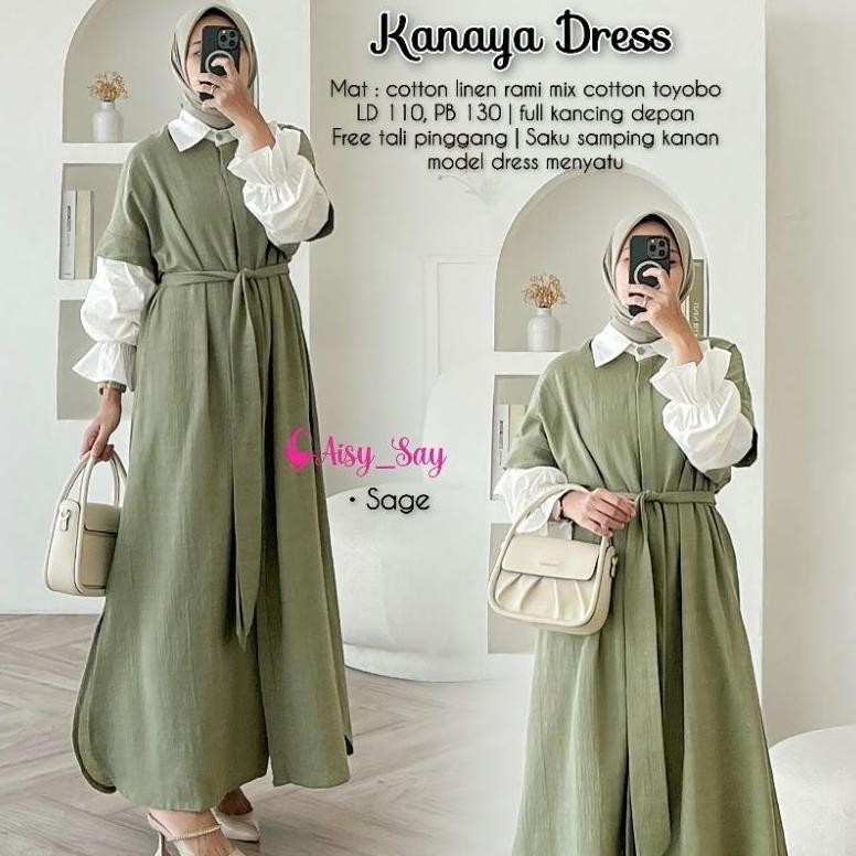 fbx-4 By Aisysay Kanaya Dress Kombinasi Cotton Linen Mix Toyobo-Dress Korean Style-Gamis Remaja Komb