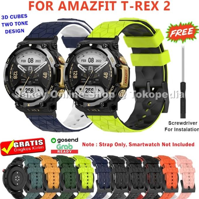 promo strap tali jam amazfit t-rex 2 trex 2 model 3d cubes two tone rubber