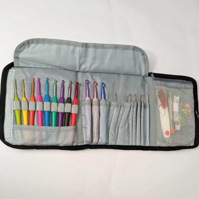 

BEBAS ONGKIR - [SET] Hakpen Rajut Alumunium + Dompet 63 pcs crochet hook set
