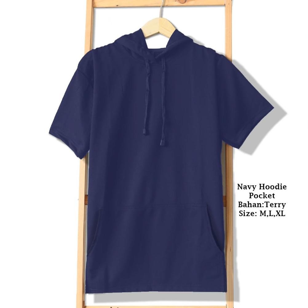 Kaos Hoodie Polos Poket Pendek/Baju Kupluk Kantong Pria Dewasa Lengan Pendek