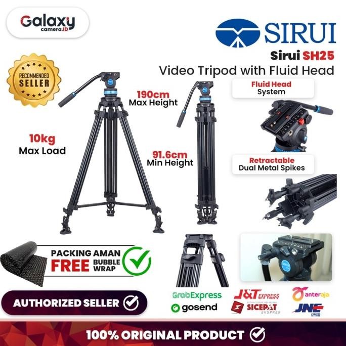 Sirui Sh25 Aluminium Video Tripod Kit Tripod Sirui Sh-25 Sh 25 Resmi New Stok