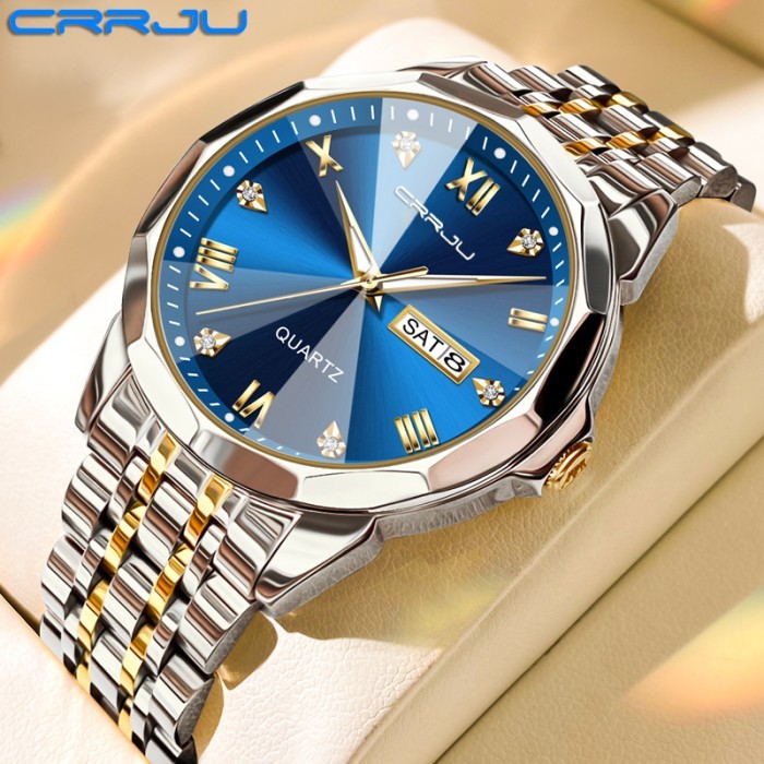 CRRJU Jam Tangan Pria Anti Air Original Rantai Keren Terbaru Mewah 2024 Putih Luxury Stainless Steel