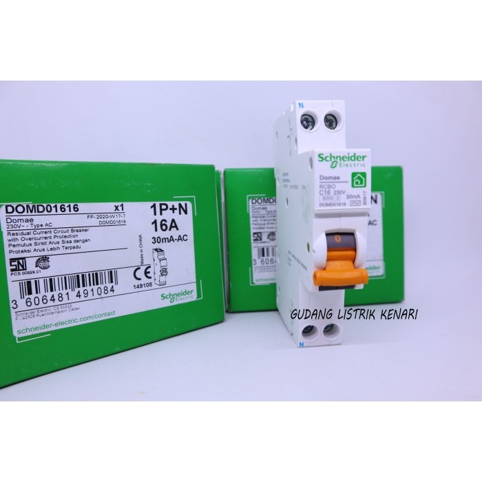 NEW ELCB RCBO DOMAE 6A 10A 16A 20A SLIM SCHNEIDER