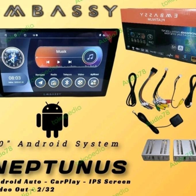 Miliki Android 10Inch Embassy Neptunus Carplay 2/32Gb
