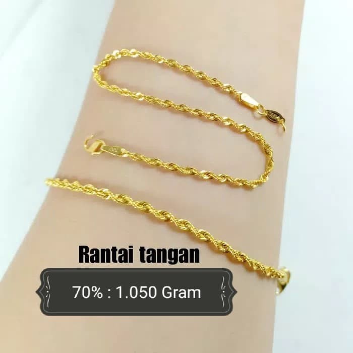 

Rantai Tangan Mas Kuning 70% Berat 1.500 Gr Panjang 16Cm pengait per