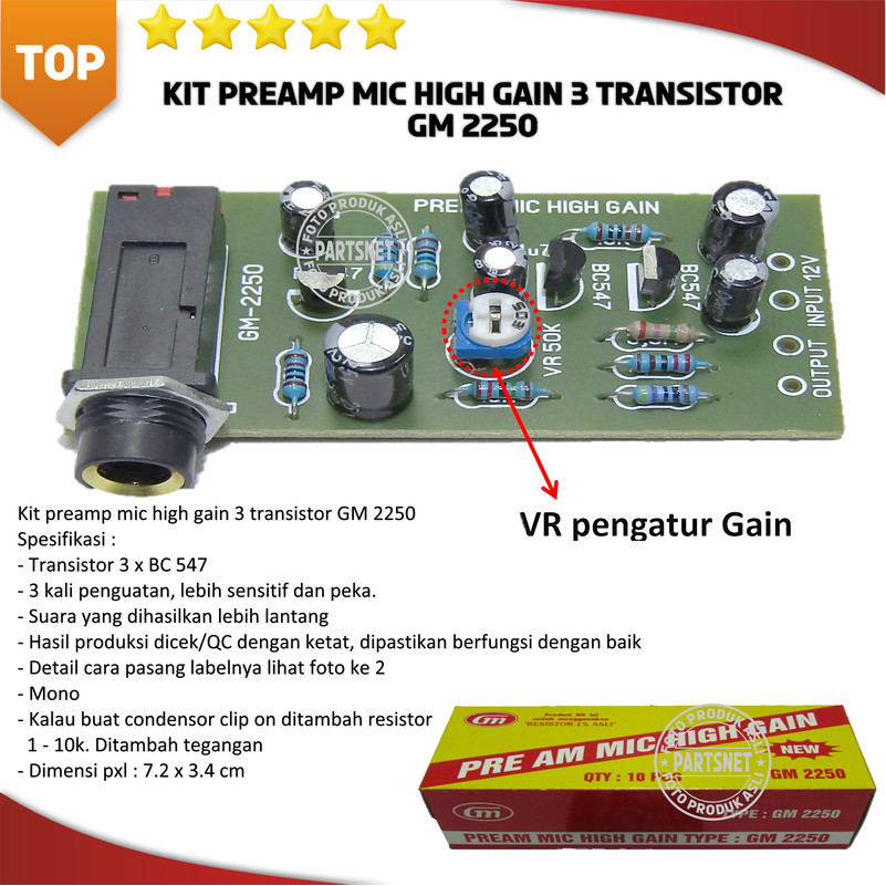 Kit preamp mic high gain 3 transistor GM 2250