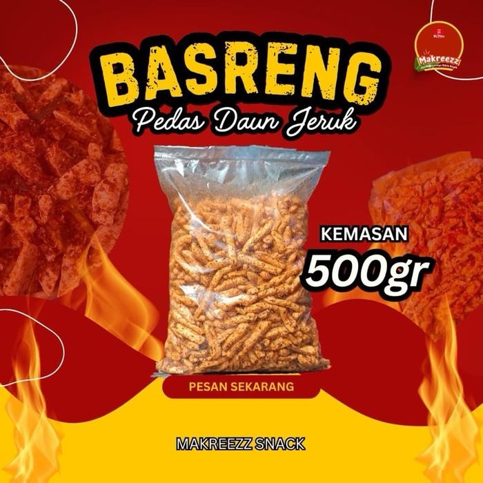 

SPECIAL 500 GRAM BASRENG PEDAS DAUN JERUK Snack Food Keripik Makanan Cemilan Camilan Goreng