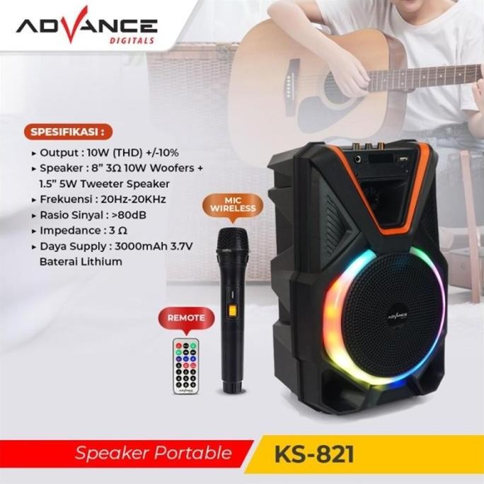 Advance Speaker Karaoke Ks 821 / Ks821 Bluetooth 8 Inch Default New Stok